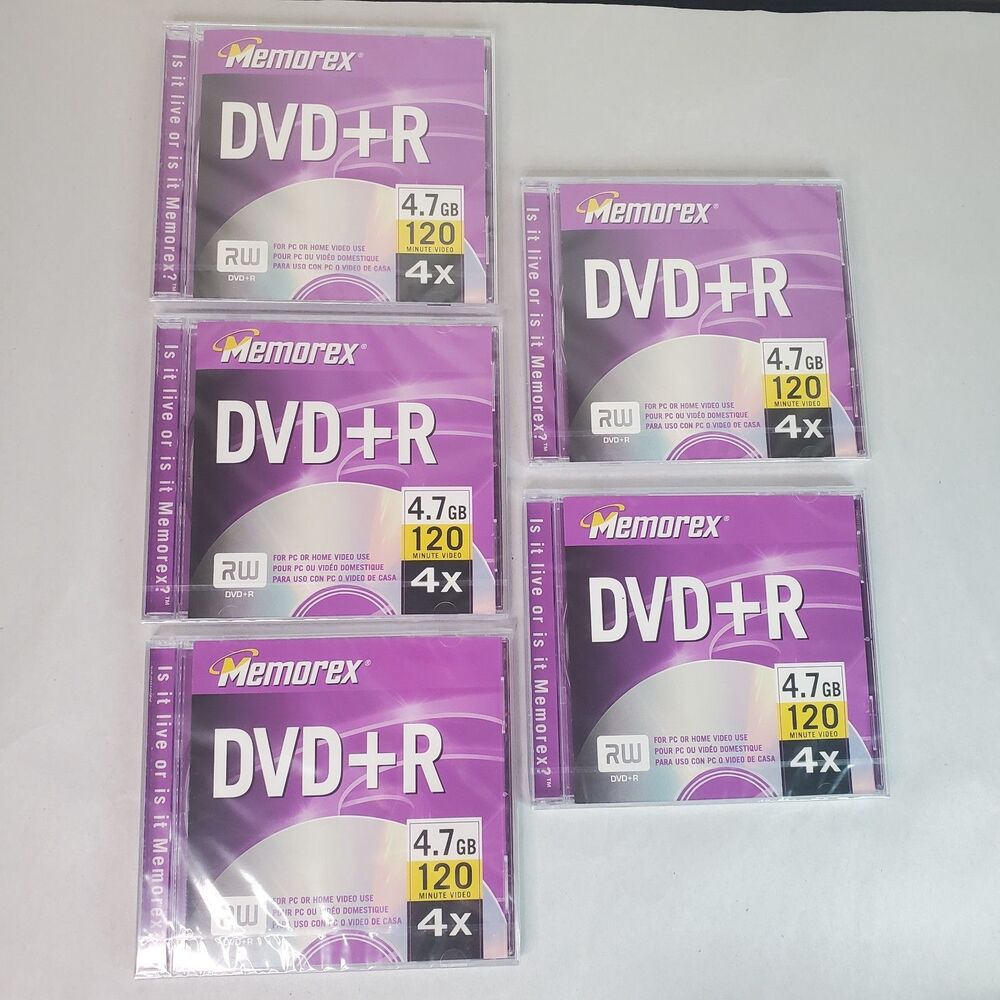Lot Of 5 Memorex Write Once DVD-R 4.7GB 120Min New Sealed